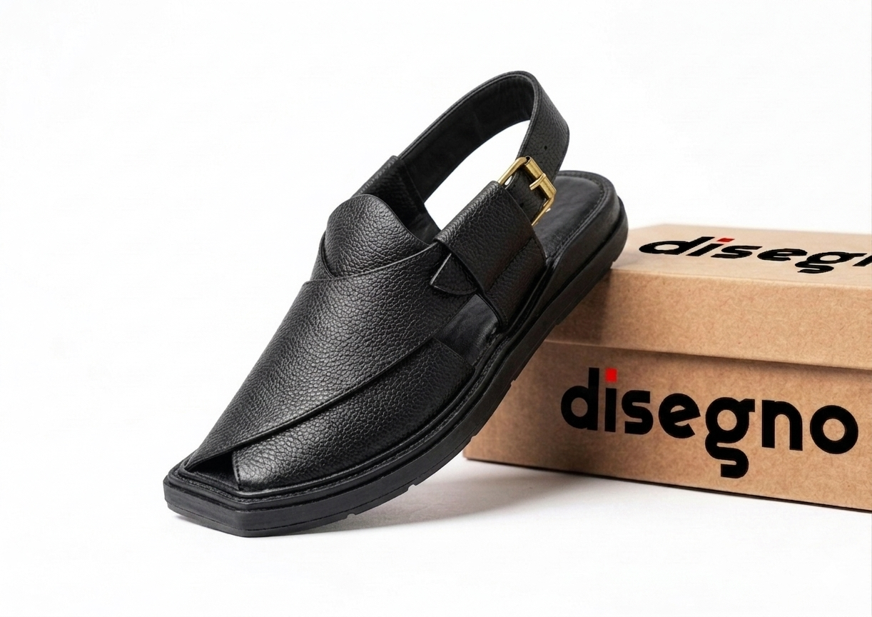 Kaptaan Black Doted Leather Round Shape
