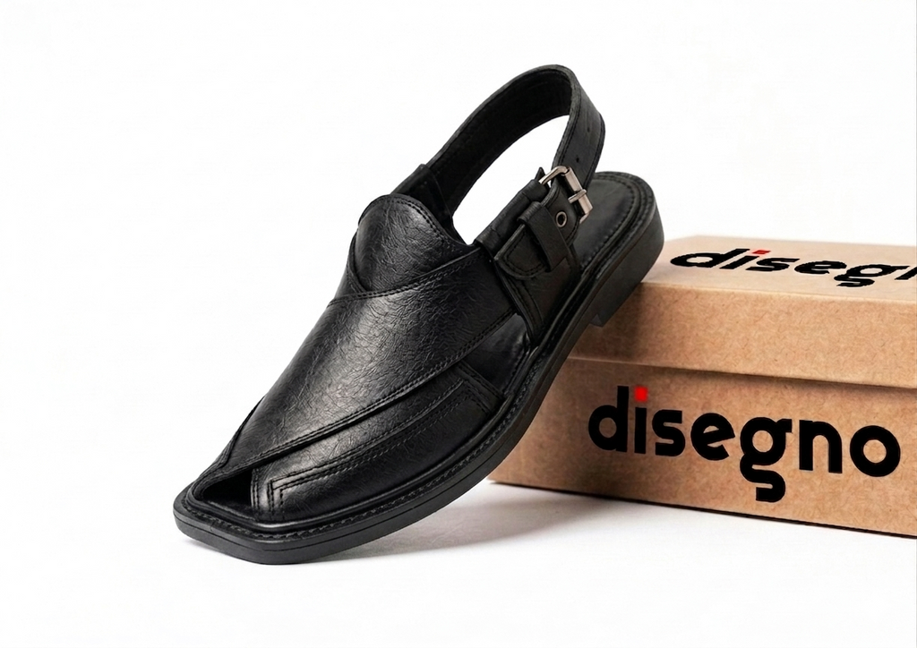 Black Leather  Round Shape Low Sole