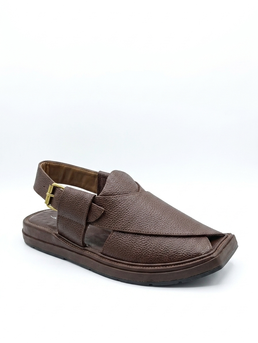 Kaptaan Brown Doted Leather Round Shape