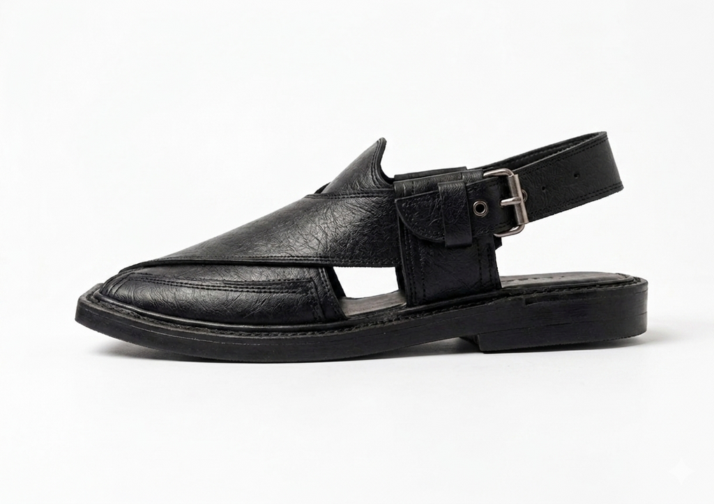 Black Leather  Round Shape Low Sole