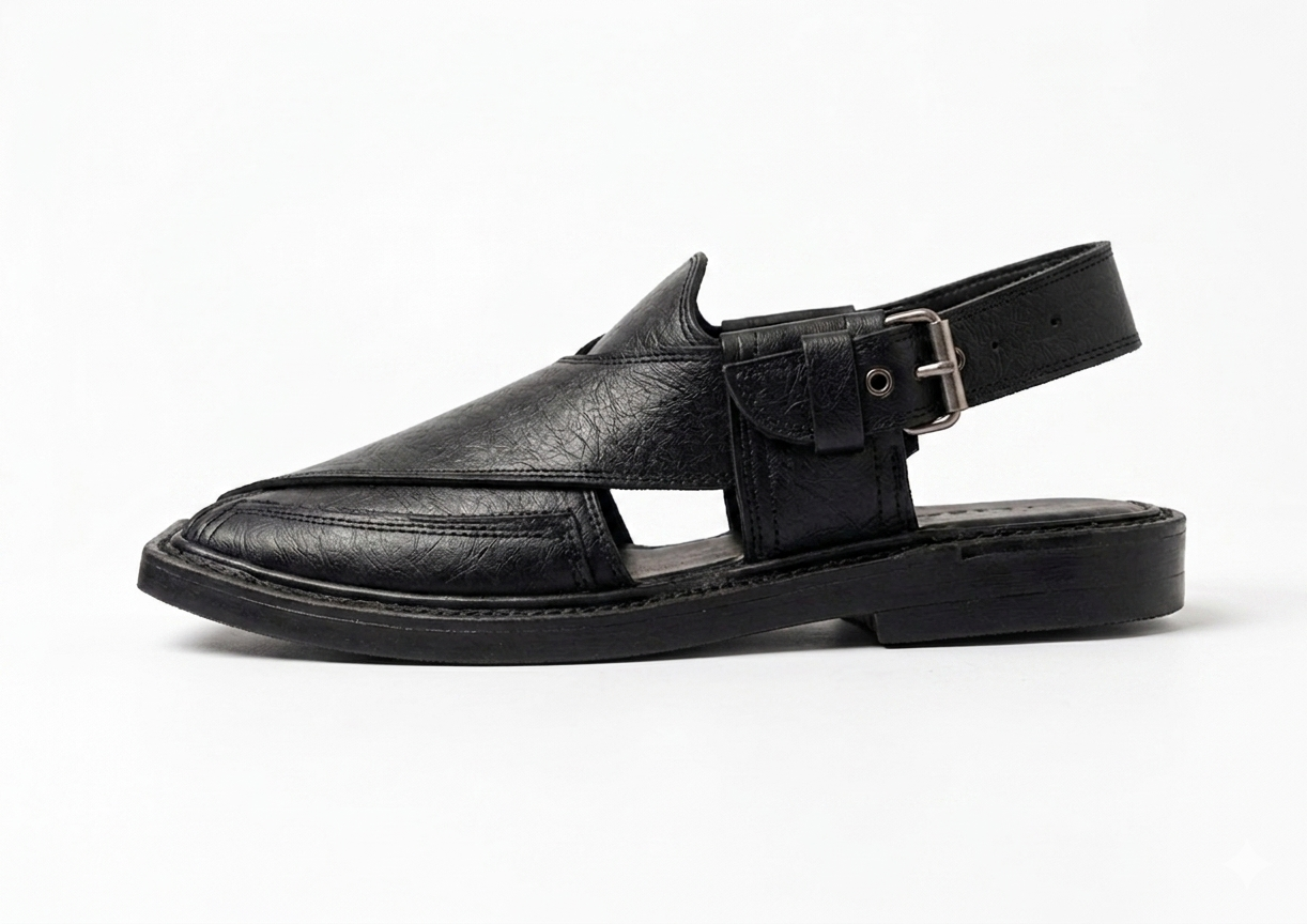 Black Leather  Round Shape Low Sole